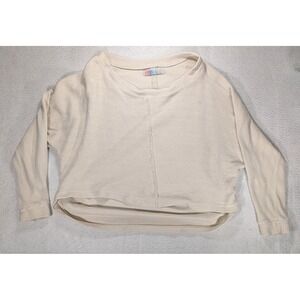 Free People Beach Cream Cotton Thermal Knit Oversized Cropped Top XS OB1110720
